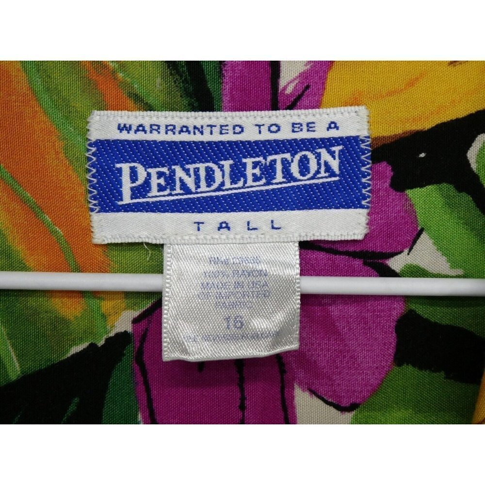 Vintage Pendleton Tall Size 16 Womens Hawaiian Shirt Colorful Purple Green - Picture 2 of 6